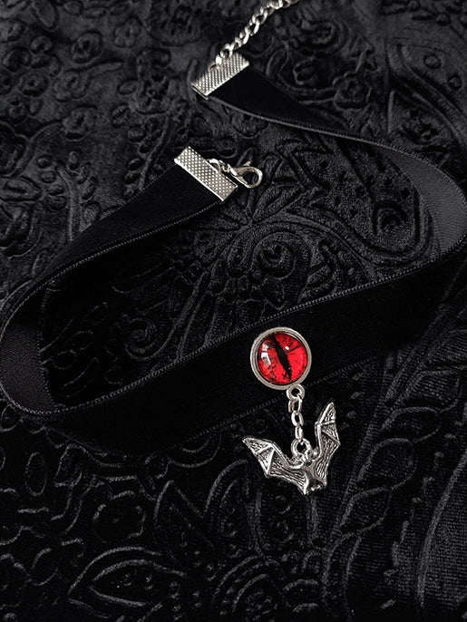 Devil Eye Gothic Black Bat Pendant Velvet Choker