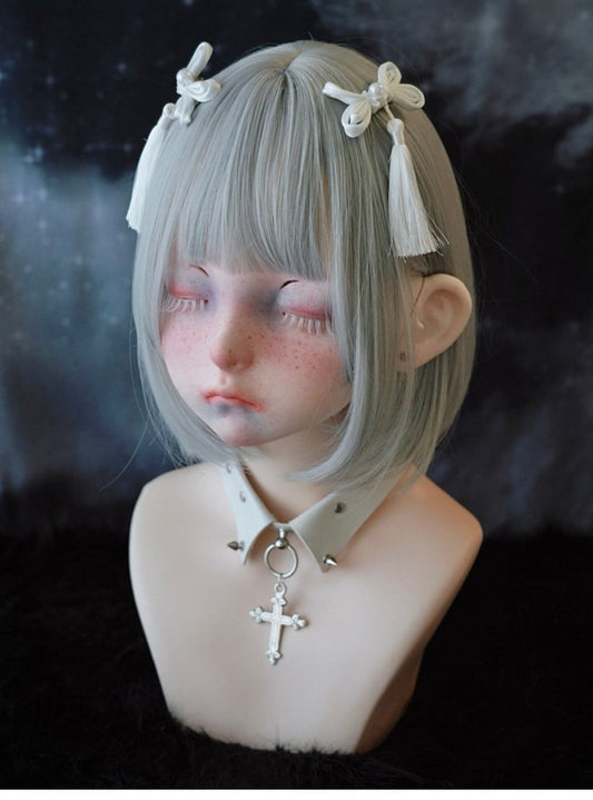 White Knot Button Tassel Hairclips