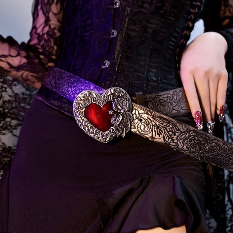 Rose Heart Buckle Goth Black Waist Belt