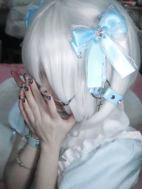 Black/Pink/White/Blue Stud Jirai Kei Bowknot Punk Hairclips