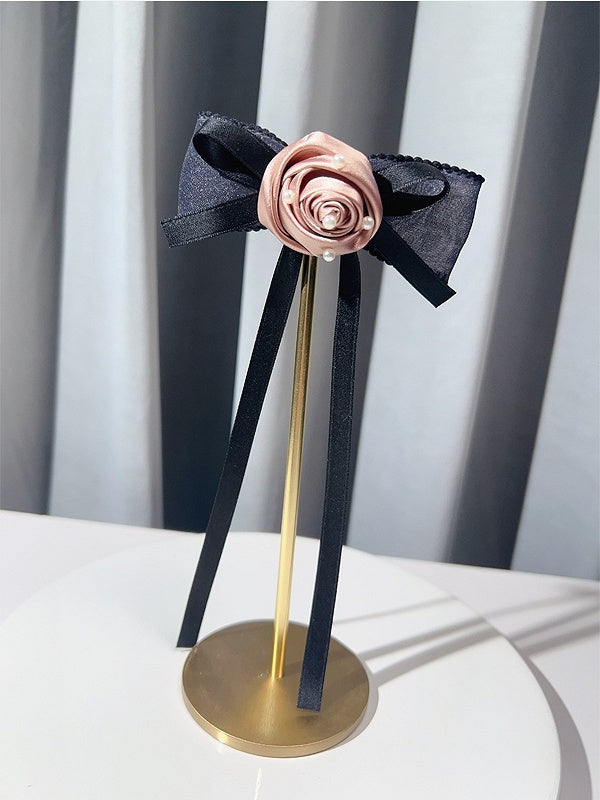 Red/Green/Purple/Apricot Beaded Decorated Rosette Design Bowknot Brooch