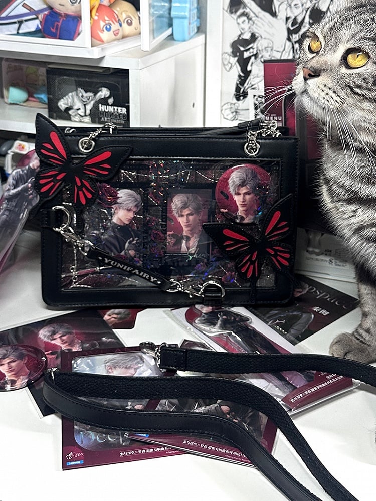 Red Ita Shoulder Bag with Gold Butterfly and Spiderweb Details – Small Capacity