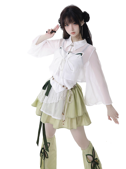 Contrast Green Trim White Cami Top