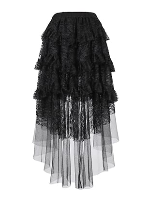 Gothic Black High-Low Tiered Lace Skirt