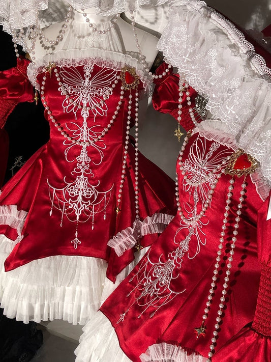 Red Cross Illusion Halter Neck Witch Lolita Backless Dress Gothic JSK Halloween Outfit