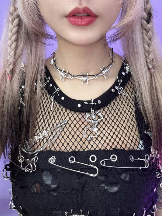 Black&Silver Punk Thorns Details Choker