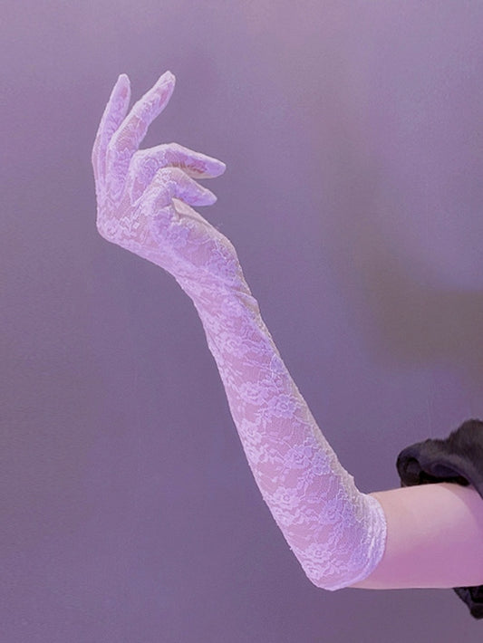 Black/White Cyberpunk Hollow-out Design Lace Gloves