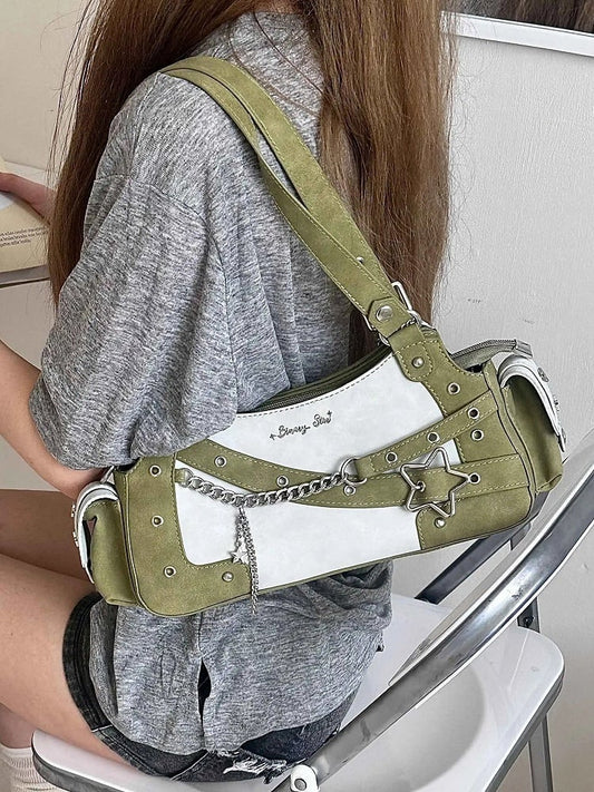 Green PU Y2K Shoulder Ita Bag With Star Charm