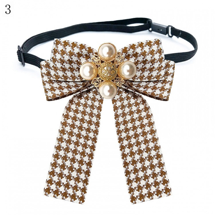 4 Options Beaded Decorated Houndstooth Pattern Bow Tie