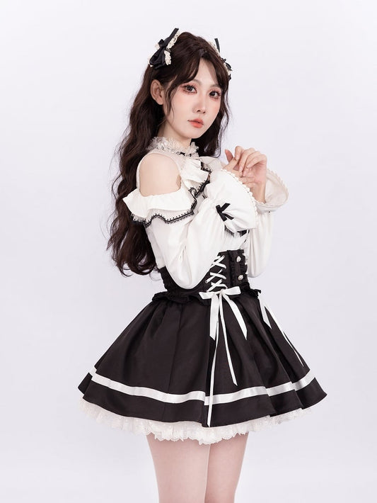Black High Waist Jirai Kei Landmine Style Skirt