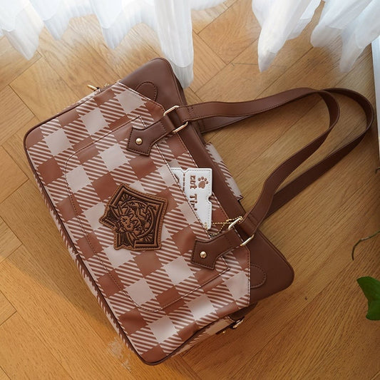 Plaid Pattern Large Capacity Brown Ita Tote Bag