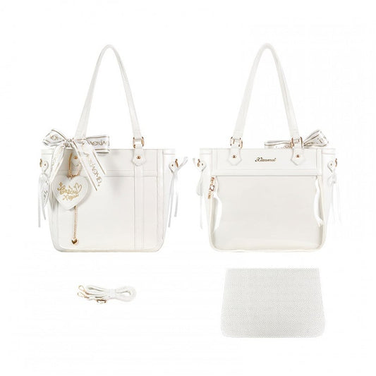 White Bowknot and Heart-shaped Charm Ita Bag