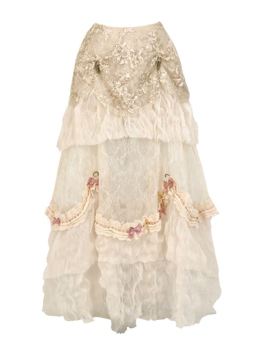 Versatile Lace Patched Vintage Bustle Long Skirt