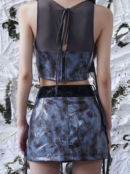 Wasteland Punk Tassel Design Navy Blue PU Skirt