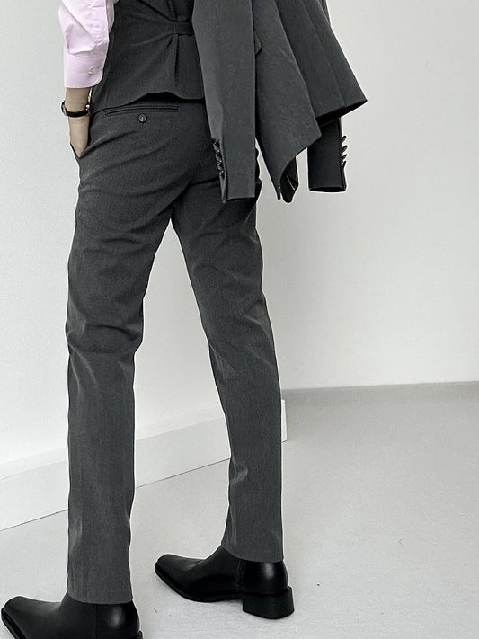 Ouji Lolita Gray High-waist Straight-Leg Pants with Slant Pockets & Belt Loops