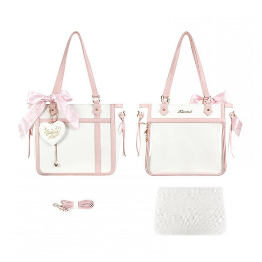 White and Pink Bowknot and Heart-shaped Charm Ita Bag