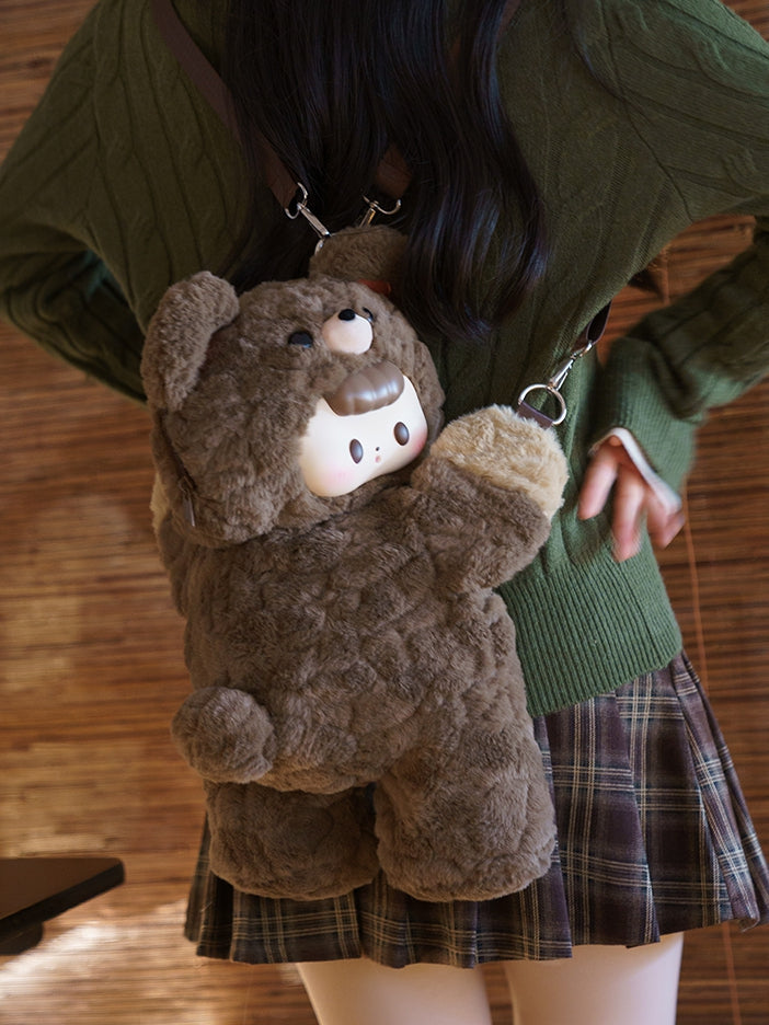 Brown Plush Bear Backpack/Crossbody Bag