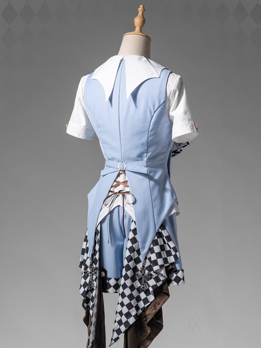 Light Blue Foldover Collar Curved Hem Prince Style Ouji Lolita Waistcoat with Free Brooch