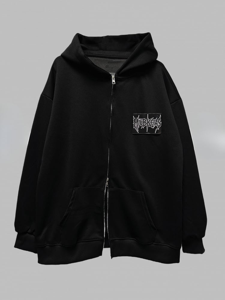 Black Two-way Zip Placket Letter Applique Jacket