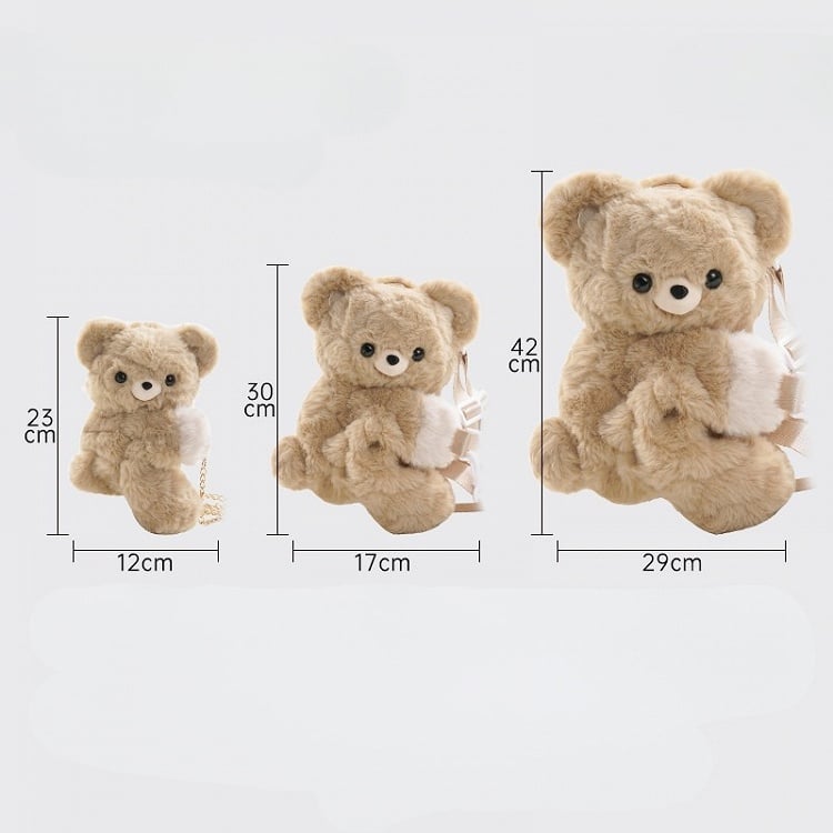 Khaki Bear Plush Backpack/Crossbody Bag +Apple Hat +Apple Keychain