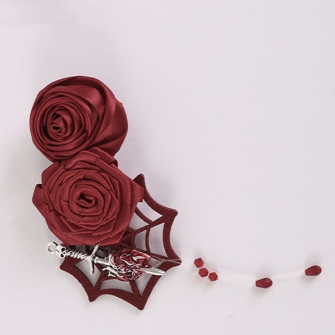 Gothic Spider Web Red Rosettes Hairclip