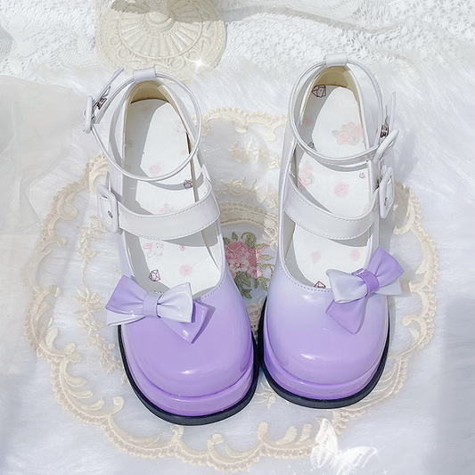 Gradient Purple Detachable Bowknot Platform High Block Heels Lolita Shoes