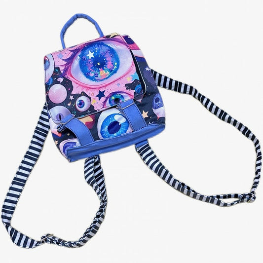 Colorful Guro Kawaii Fold-Over Flap Design Eyes Print Backpack