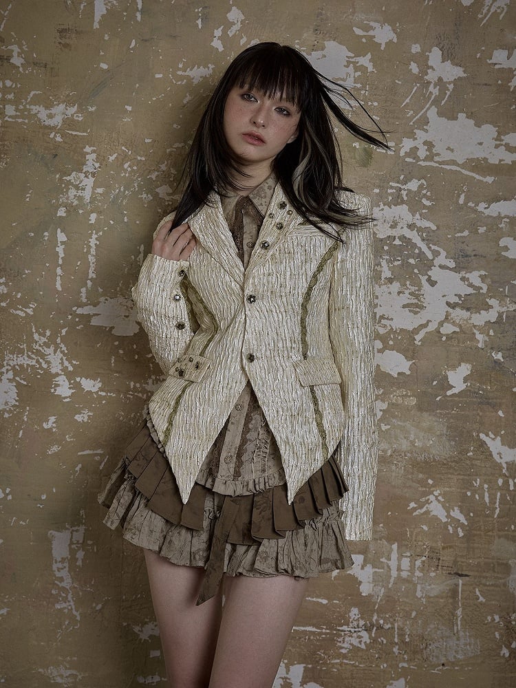 Single Back Vent White Textured Blazer