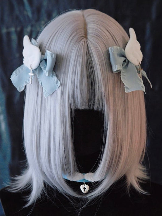 Cross Charm Blue and White Handmade Angel Wings Bowknot Hairclips