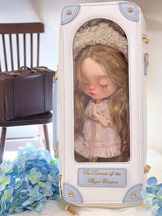White&Blue Diamond Pattern 1/6 Scale BJD Doll Bag with Two Straps