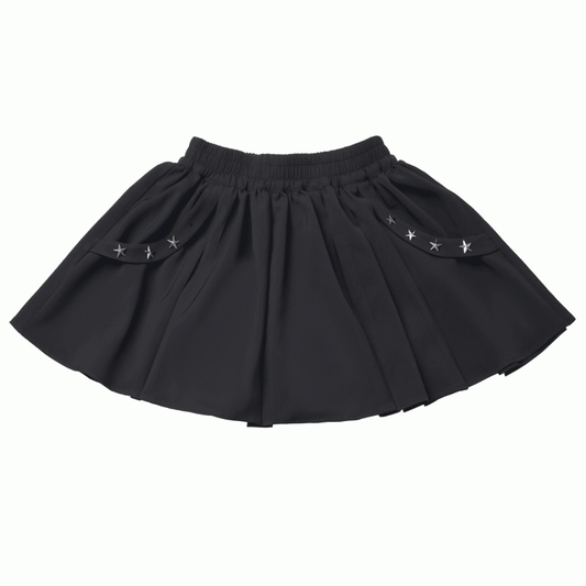 Black Elastic Waist Star Studs Skirt Long/Short Version