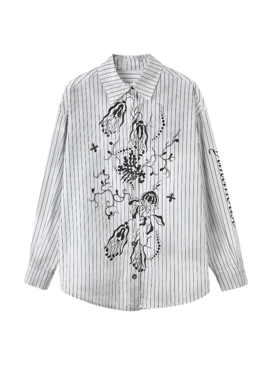 Oversized Silhouette Black & White Stripes Distressed Graffiti Shirt