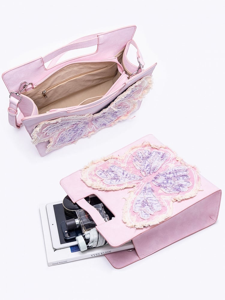 Adorable Pink Crossbody Bag With Oversized Butterfly Patchwork