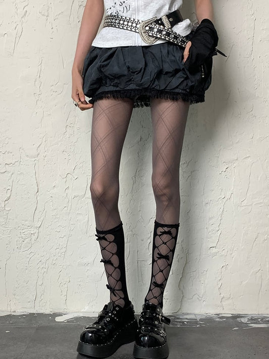 Black Y2K Cut-out Design Bowknot Details Underknee Stockings