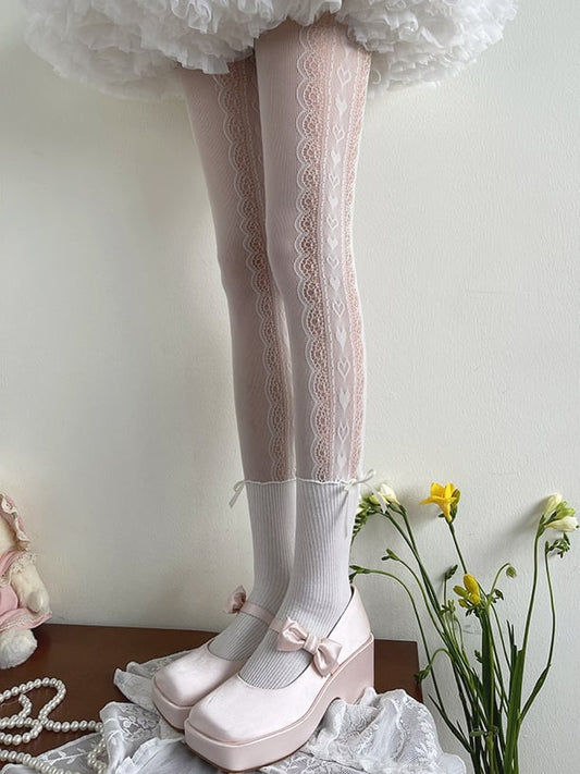 White Heart Pattern Lolita Tights