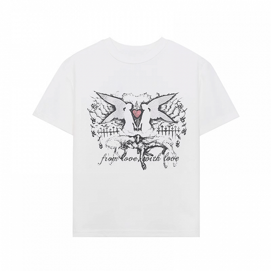 White Crew Neck Y2K Print Vintage Slim-fitting T-shirt