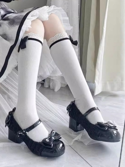 Black Bowknot Round Toe 3.5CM Block Heel Lolita Mary Janes