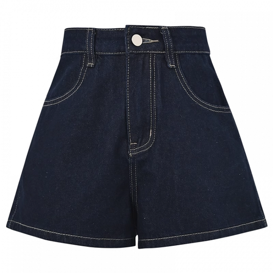 Kitty Embroidery Back Blue Wide-leg Denim Shorts