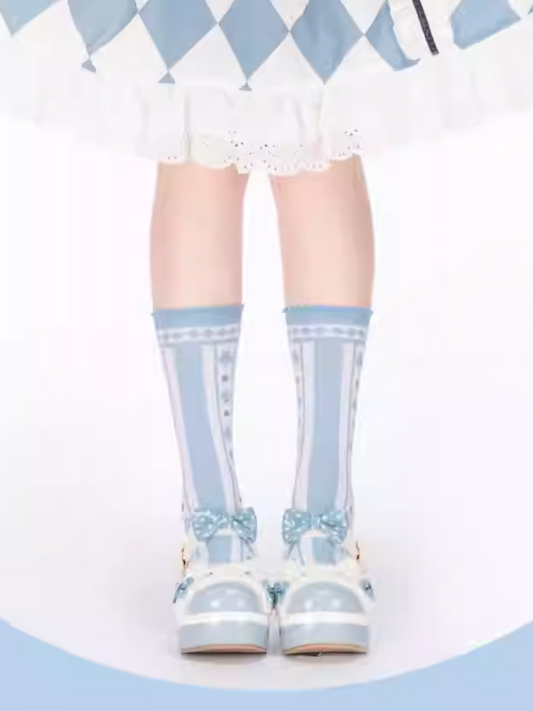 Alice in Wonderland Vibes Blue Ruffled Cuff Calf Socks