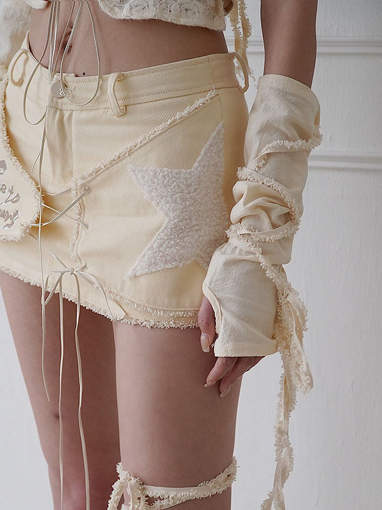 Crisscross Straps Beige Cotton Sleeves