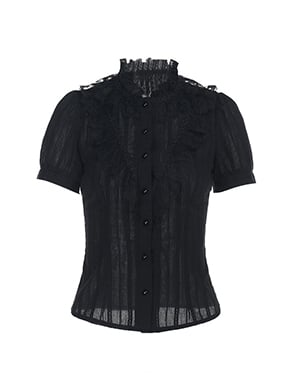 Black Lace Trim Short Sleeves Gothic Blouse