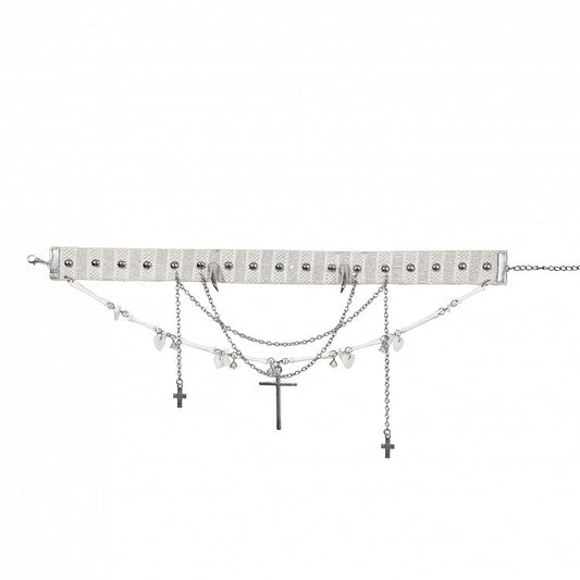 White Punk Stud Cross Pendants Choker