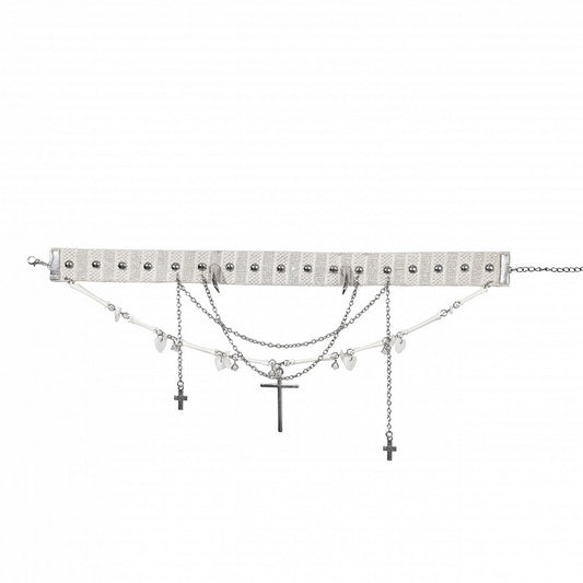 White Punk Stud Cross Pendants Choker