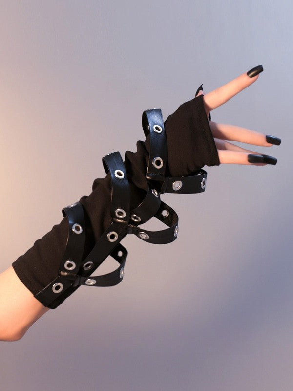 Black Cyberpunk Studs Details Gloves