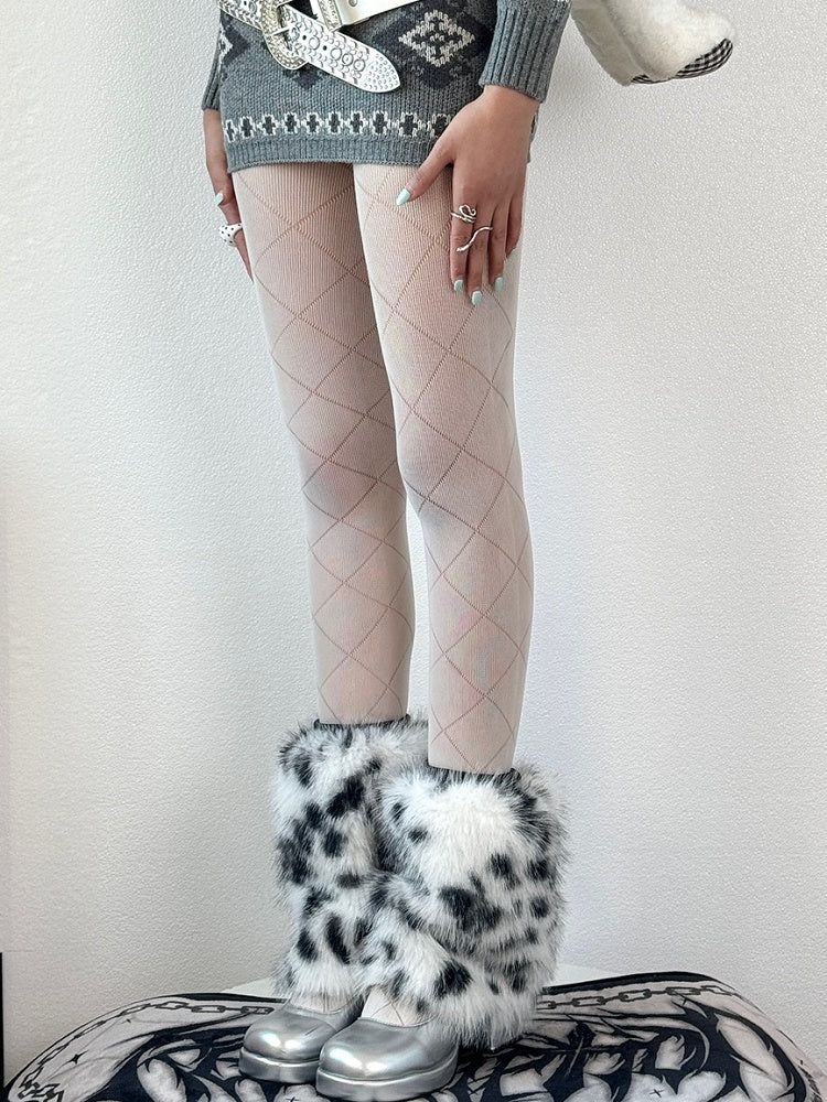 White/Black/Gray Diamond Pattern Tights