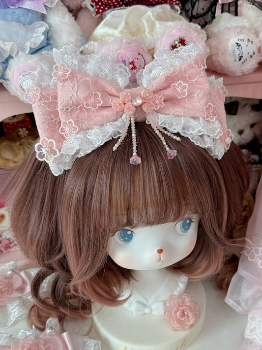 Gorgeous Version Pink Beaded Charm Floral Design Lace Trim Bowknot KC