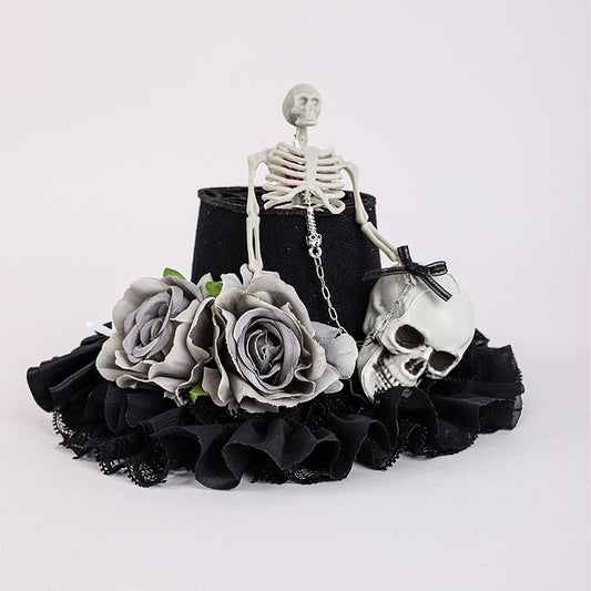 Black Floral Design Gothic Halloween Skeleton Mini Hat
