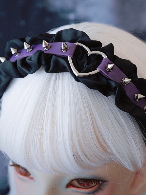 Black And Purple Gothic Ruffle Trim Decorated Studs Design KC