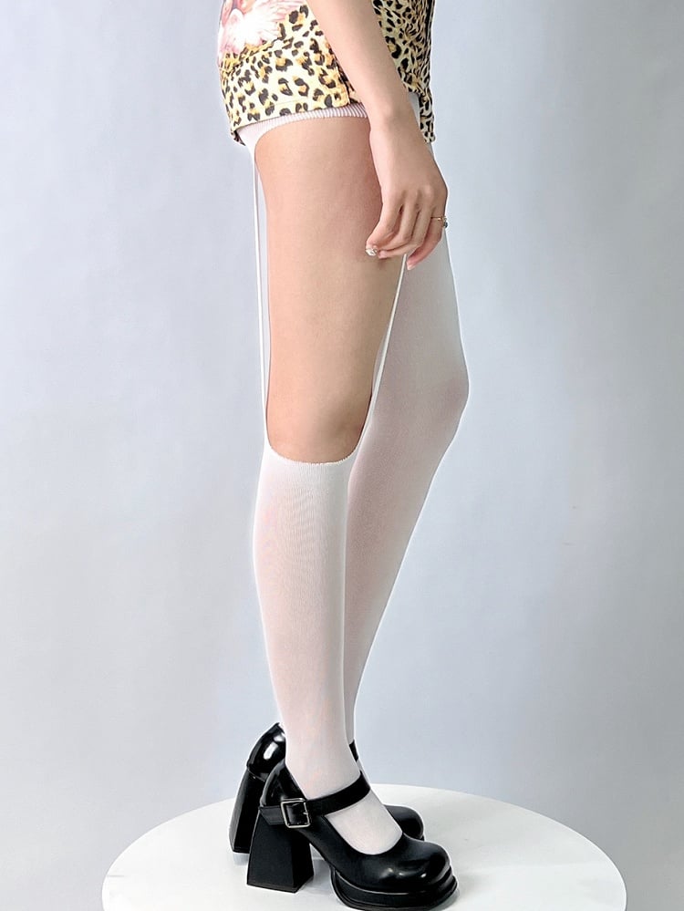 Black/White Asymmetrical Design Cut-out Details Tights