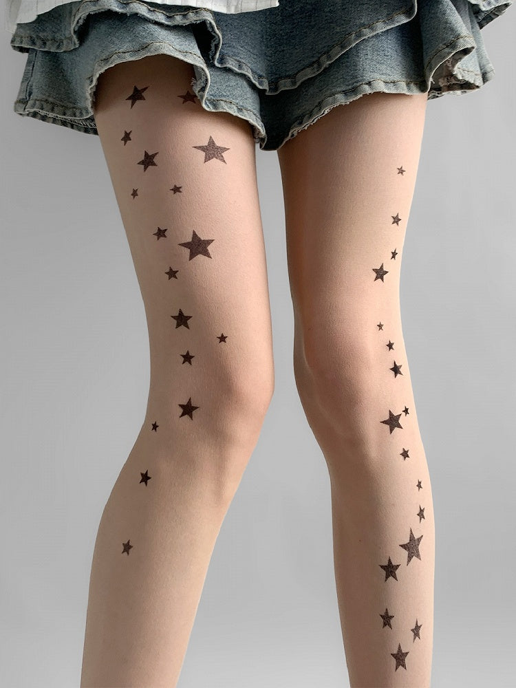 Nude Star Print Tights
